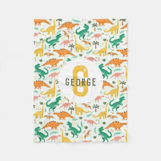 Couverture Polaire Boys Blue T-Rex Jungle Dinosaur Monogrammed (Devant)