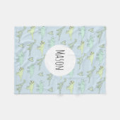 Couverture Polaire Boys Cute Blue Dinosaur Motif et nom Enfants (Devant (Horizontal))