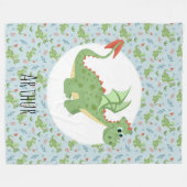 Couverture Polaire Boys mignon Dragon vert Cartoon Motif & Nom Enfant (Devant (Horizontal))