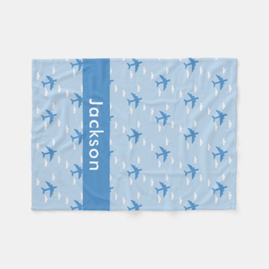 Couverture Polaire Boys mignon Motif d'avion Nom personnalisé (Devant (Horizontal))