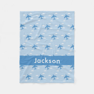 Couverture Polaire Boys mignon Motif d'avion Nom personnalisé