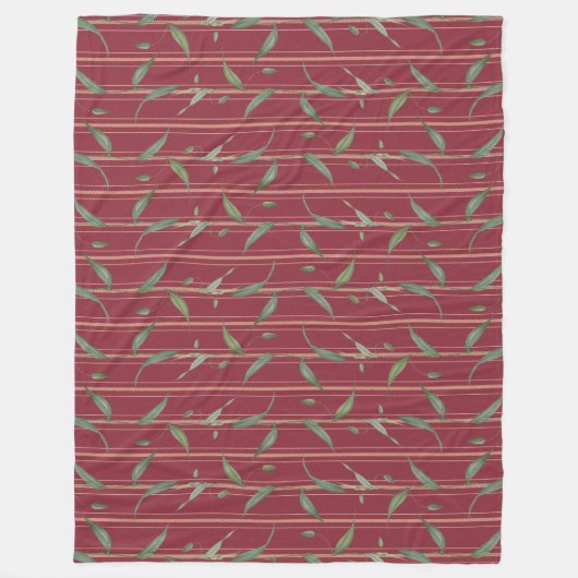 Couverture Polaire Branch of leaves on red wallpaper (Devant)