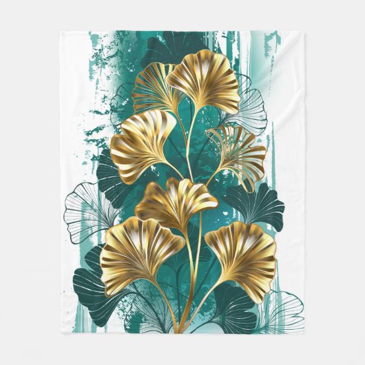 Couverture Polaire Branche avec Feuilles d'or Ginko Biloba (Devant)