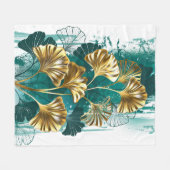 Couverture Polaire Branche avec Feuilles d'or Ginko Biloba (Devant (Horizontal))