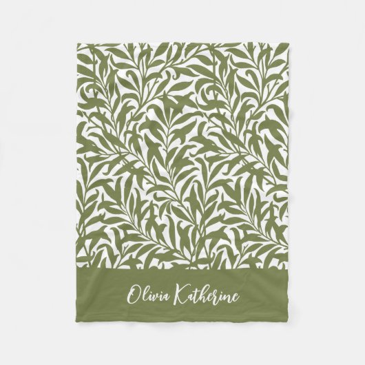 Couverture Polaire Branche de Saule Vert Olive Monogrammé (Devant)