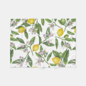 Couverture Polaire Branches de citron avec fleurs et fruits sur blanc (Devant (Horizontal))