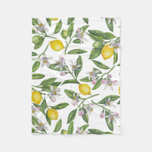 Couverture Polaire Branches de citron avec fleurs et fruits sur blanc