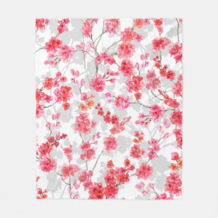 Couverture Polaire Branches de fleurs de cerisiers sur le fond blanc 