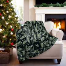 Branches de Noël élégantes en noir avec Monogramme