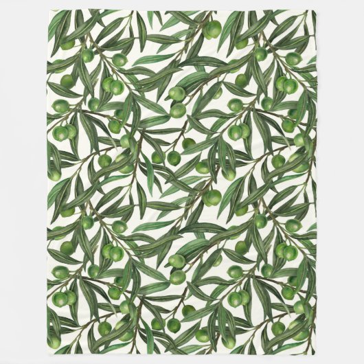 Couverture Polaire Branches d'olive sur blanc (Devant)
