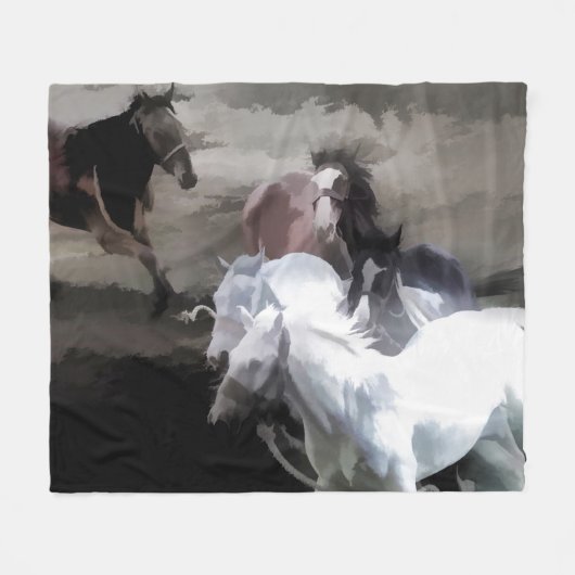 Couverture Polaire Breaking Free - Chevaux sauvages (Devant (Horizontal))