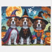 Couverture Polaire Bretagne Chiens espagnols Citrouille Halloween Fun (Devant (Horizontal))