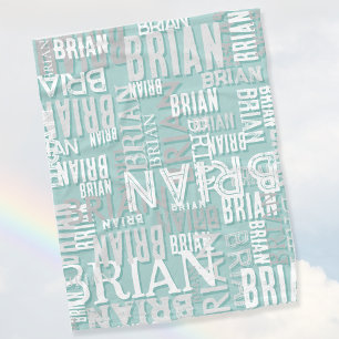 Couverture Polaire Brian nom personnalisé moderne gris bleu