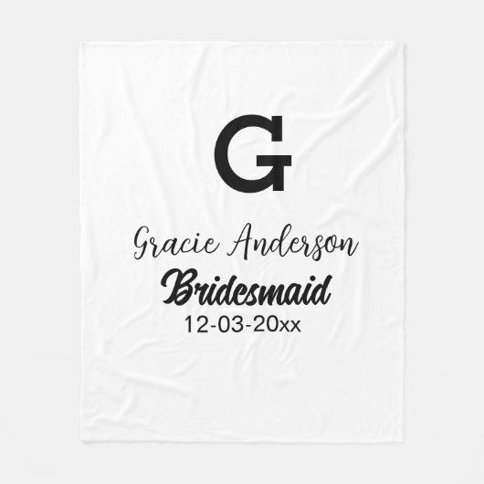 Couverture Polaire Bridesmaid ajouter nom monogramme simple minimal m (Devant)