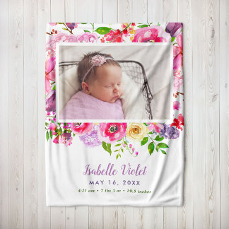 Couverture Polaire Bright Blooms Baby Girl Birth Stat Photo