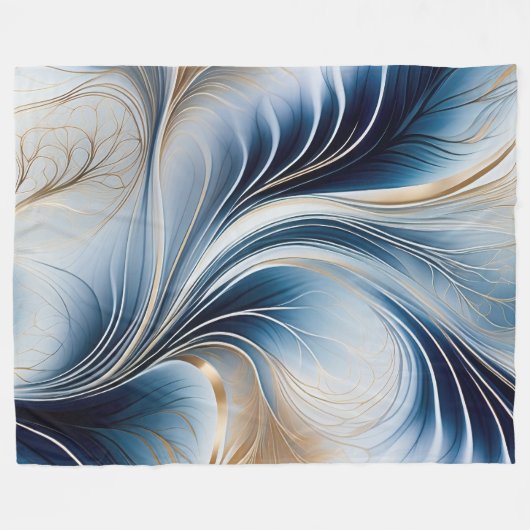 Couverture Polaire Brise d'or - Flux d'Art Abstrait bleu et or (Devant (Horizontal))