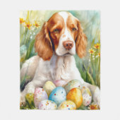 Couverture Polaire Brittany Spaniel Chien avec Oeufs de Pâques Vacanc (Devant)