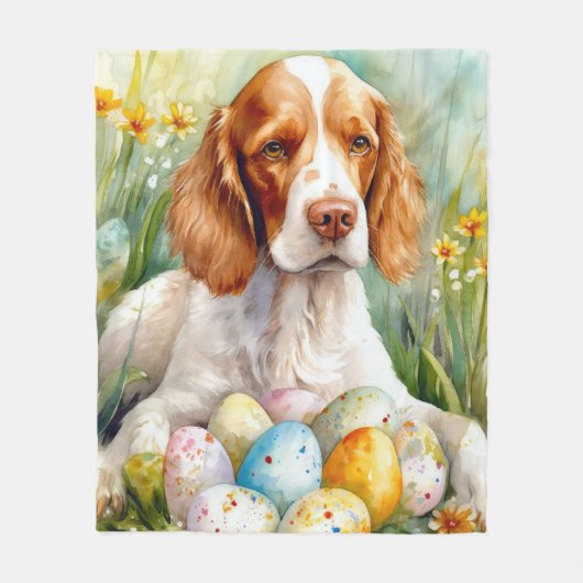 Couverture Polaire Brittany Spaniel Chien avec Oeufs de Pâques Vacanc (Devant)
