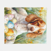 Couverture Polaire Brittany Spaniel Chien avec Oeufs de Pâques Vacanc (Devant (Horizontal))