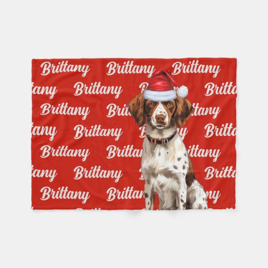 Couverture Polaire Brittany Spaniel Chien Nom Motif Noël (Devant (Horizontal))