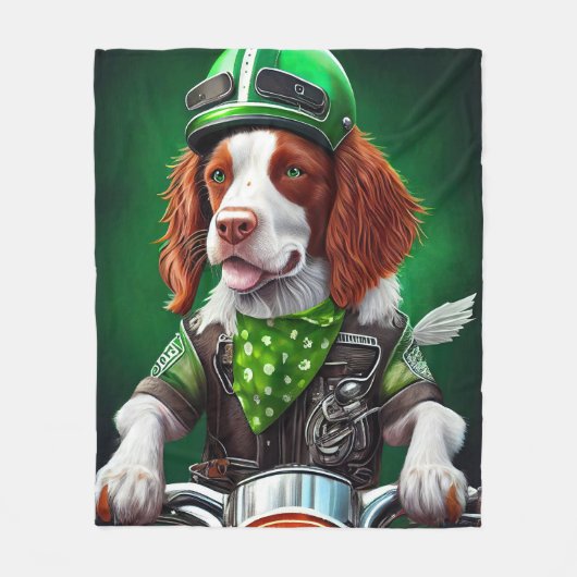 Couverture Polaire Brittany Spaniel conduite vélo St. Patrick's Day (Devant)