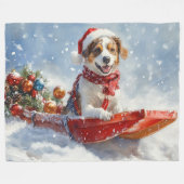 Couverture Polaire Brittany Spaniel Dog à Sledge Noël (Devant (Horizontal))