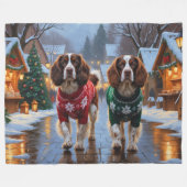 Couverture Polaire Brittany Spaniel Dogs Christmas Snow Holiday (Devant (Horizontal))