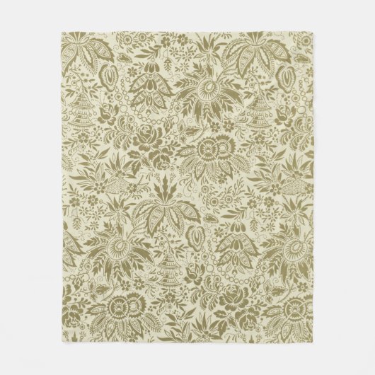 Couverture Polaire Brocade Botanique Toile Florale Motif Vert Sauge (Devant)