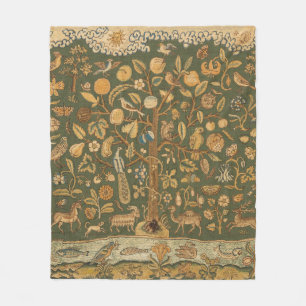 Couverture Polaire Broderie Anglaise Ancienne Arbre de Vie et Licorne