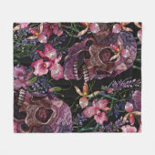 Couverture Polaire Broderie crâne humain et fleurs d'orchidées roses  (Devant (Horizontal))