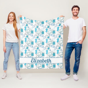 Couverture Polaire Broderie et Patchwork Bleu