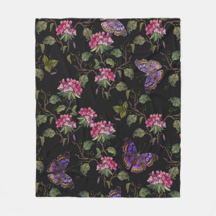 Couverture Polaire Broderie fleurs de datura et papillons sans soudur