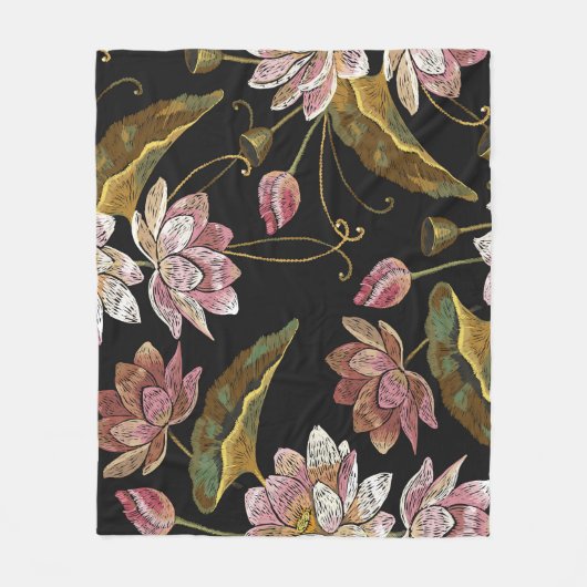 Couverture Polaire Broderie Lotus Fleurs Motif sans couture (Devant)