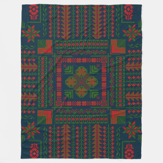 Couverture Polaire Broderie palestinienne Tatreez rouge vert 5 Motif (Devant)