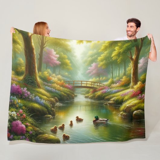 Couverture Polaire Brook de printemps avec canards/fleurs (En situation)