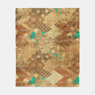 Couverture Polaire Brown Grunge Quilt Stars Coeurs