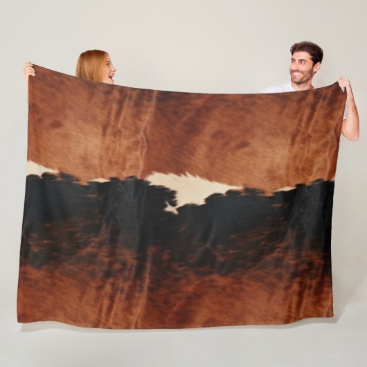 Couverture Polaire Brown Noir Noir Faux Cowhide (En situation)