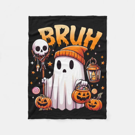Couverture Polaire Bruh Ghost Halloween mignon Ghost Tricot Ou Traite (Devant)