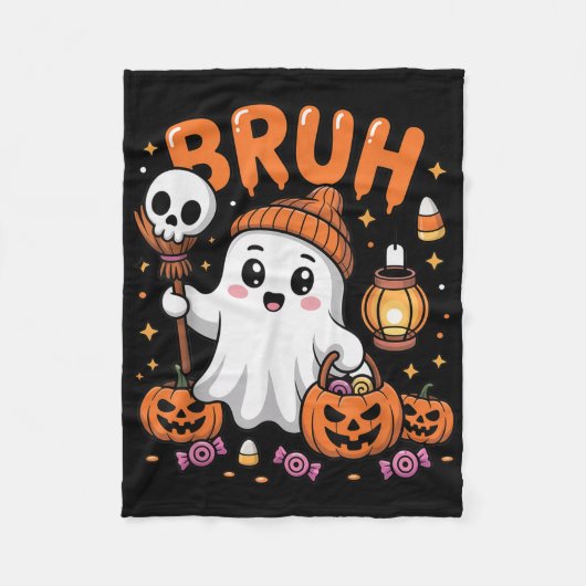 Couverture Polaire Bruh Ghost Halloween mignon Ghost Tricot Ou Traite (Devant)
