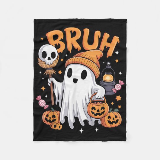 Couverture Polaire Bruh Ghost Halloween mignon Ghost Tricot Ou Traite (Devant)