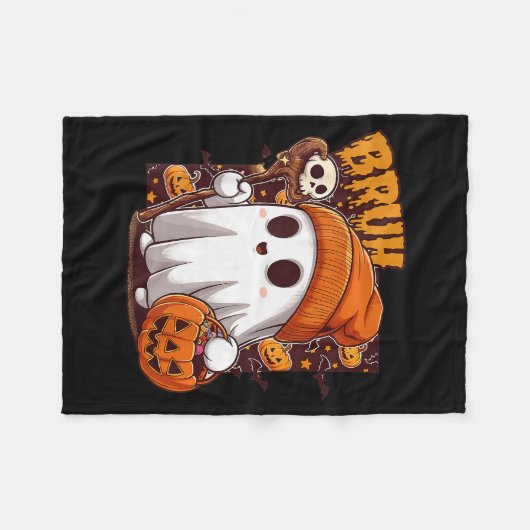 Couverture Polaire Bruh Ghost Happy Halloween Trick Or Treat Pumpkin (Devant (Horizontal))