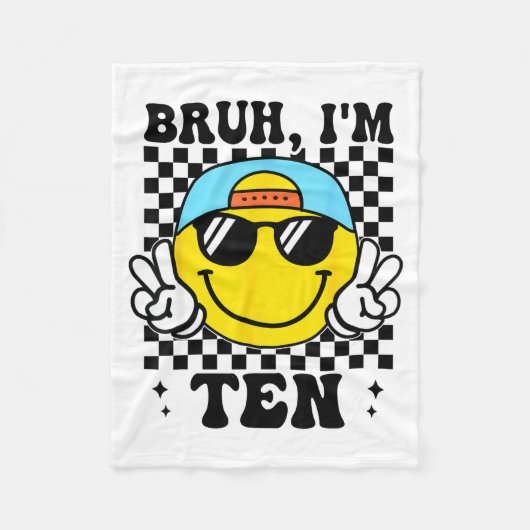 Couverture Polaire Bruh I'm Ten 10 10th Birthday Groovy Boys Girls 10 (Devant)
