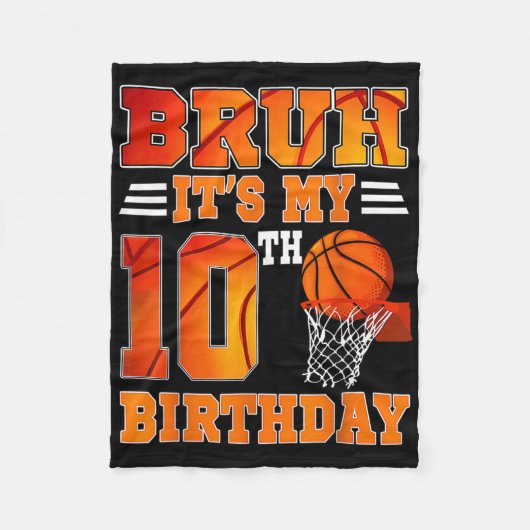Couverture Polaire Bruh Son 10ème Anniversaire Basketball Thème 10 An (Devant)