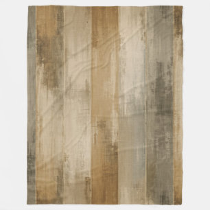 Couverture Polaire Brun gris beige rustique rayure bois de grange pat