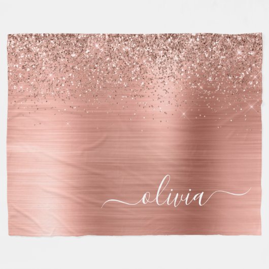 Couverture Polaire Brushed metal rose Gold Pink Glitter Monogram (Devant (Horizontal))