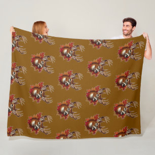 Couverture Polaire Buck Deer entouré de feuilles d'automne