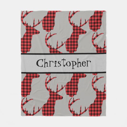 Couverture Polaire Buffalo Plaid Deer Head Red Black Baby Boy (Devant)