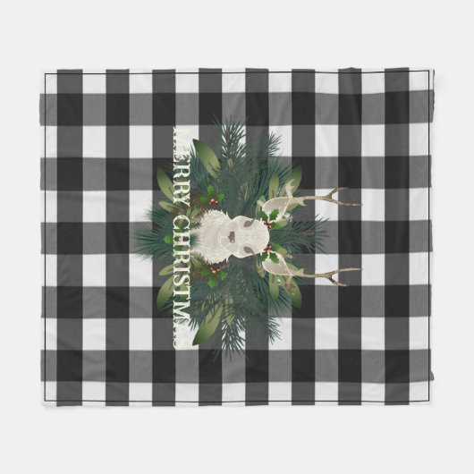 Couverture Polaire Buffalo Plaid Festif Reindeer Noël (Devant (Horizontal))