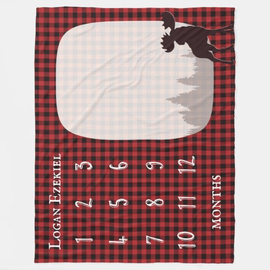 Couverture Polaire Buffalo Plaid Moose Lumberjack Baby Milestone (Devant)