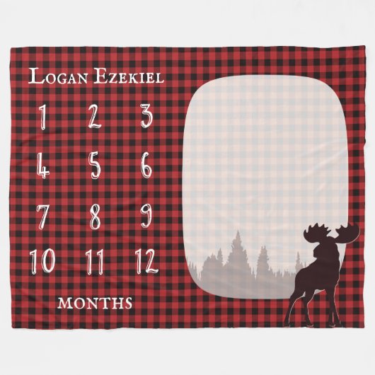 Couverture Polaire Buffalo Plaid Moose Lumberjack Baby Milestone (Devant (Horizontal))